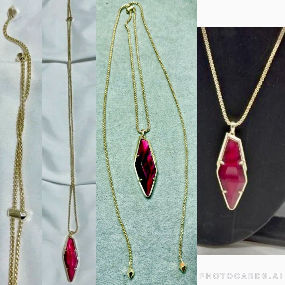 NWOT Kendra Scott Damon Gold Necklace Maroon Jade - Picture 9 of 16